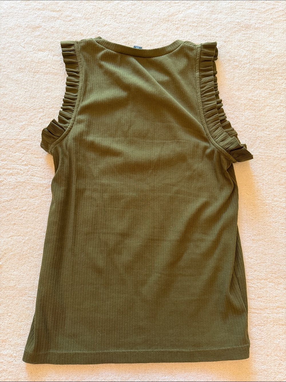 J. Crew Olive Ruffle-Sleeve Ribbed Tank - Picture 4 of 4